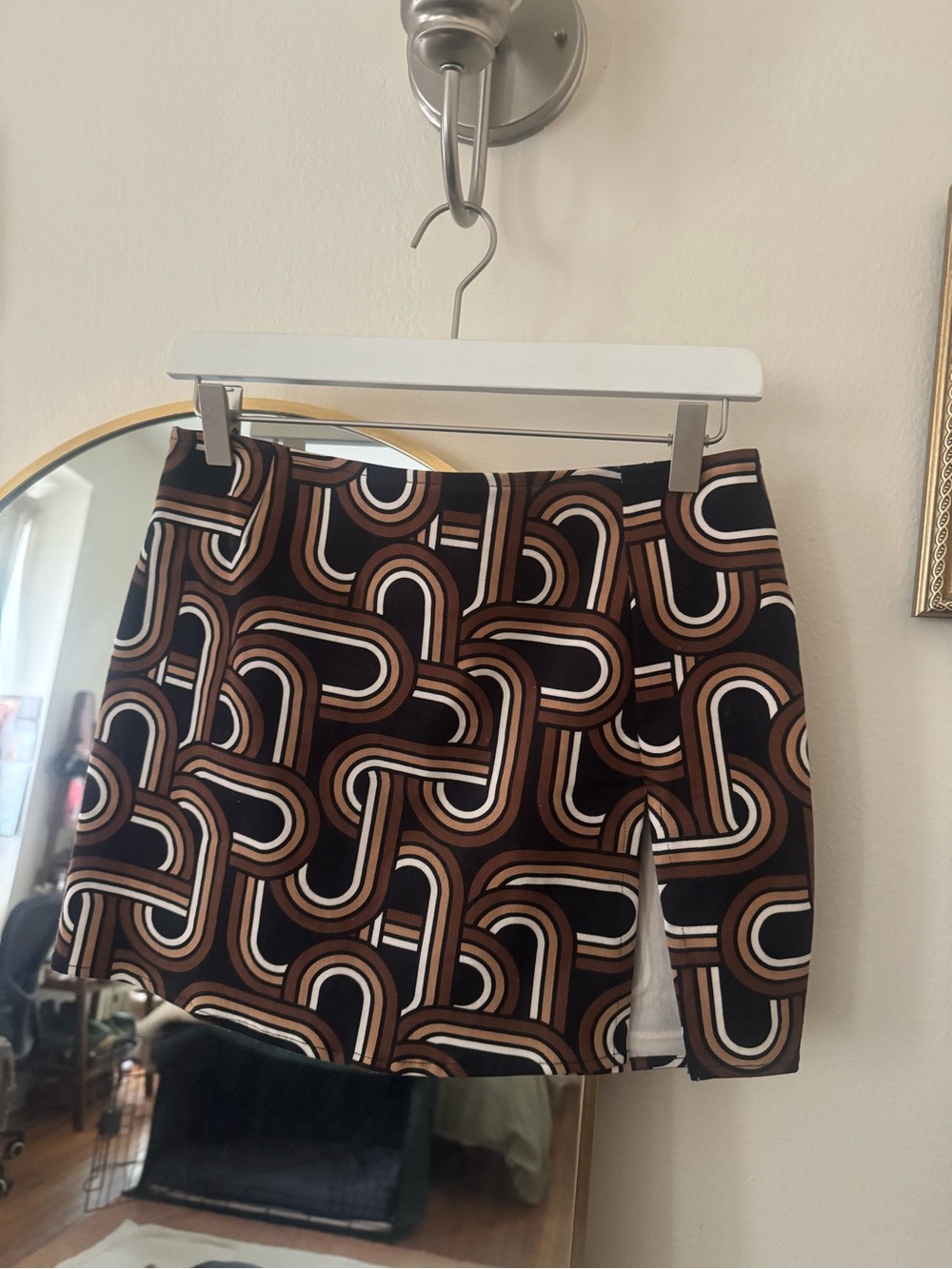 Disco! Motel Rocks Brown, Black & Cream Geometric Mini Skirt
